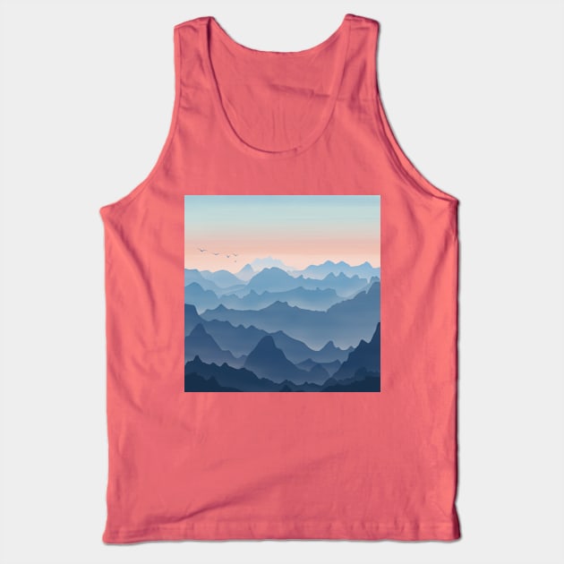 Blue and Orange Rocky Hills Landscape Digital Illustration Tank Top by AlmightyClaire